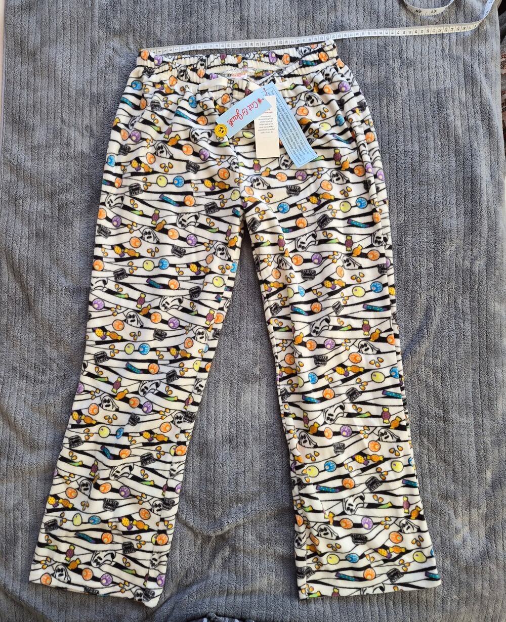 Cat & Jack Kids Halloween Ghost Candy Fleece Pajama Pants White New NWT XL (14)